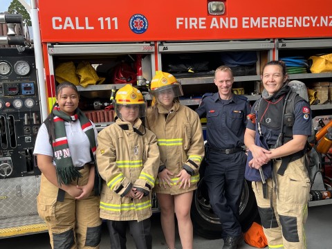 Young people at Tāupo Pathways with firefighter
